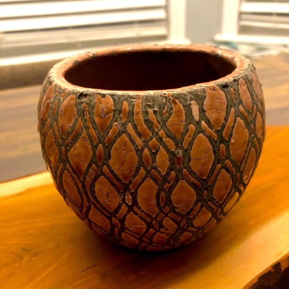Textured Pink and Gray Lava Crackled Ceramic Planter